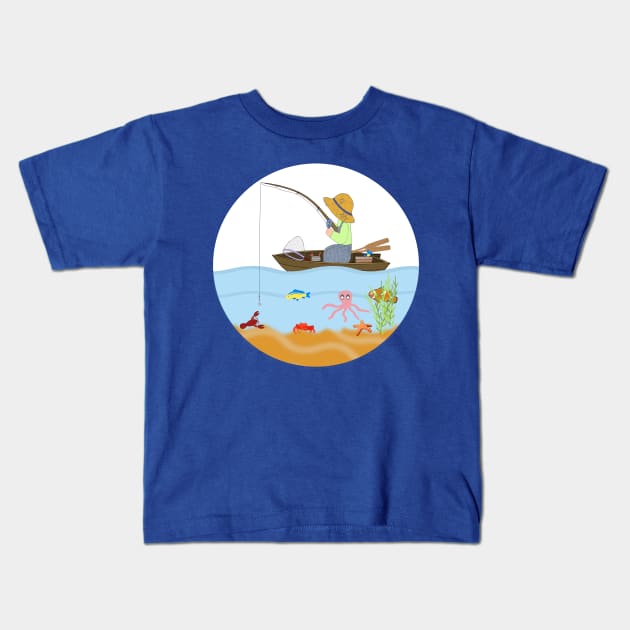 Fishing Illustration Kids T-Shirt by KarwilbeDesigns